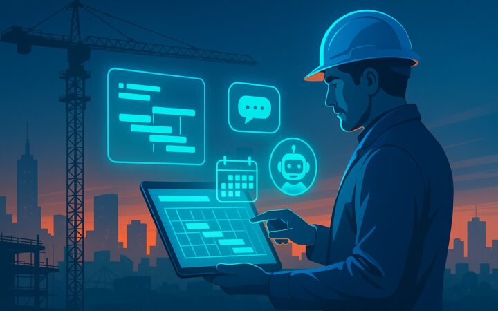 現場監督がAIを使って工事を監視している