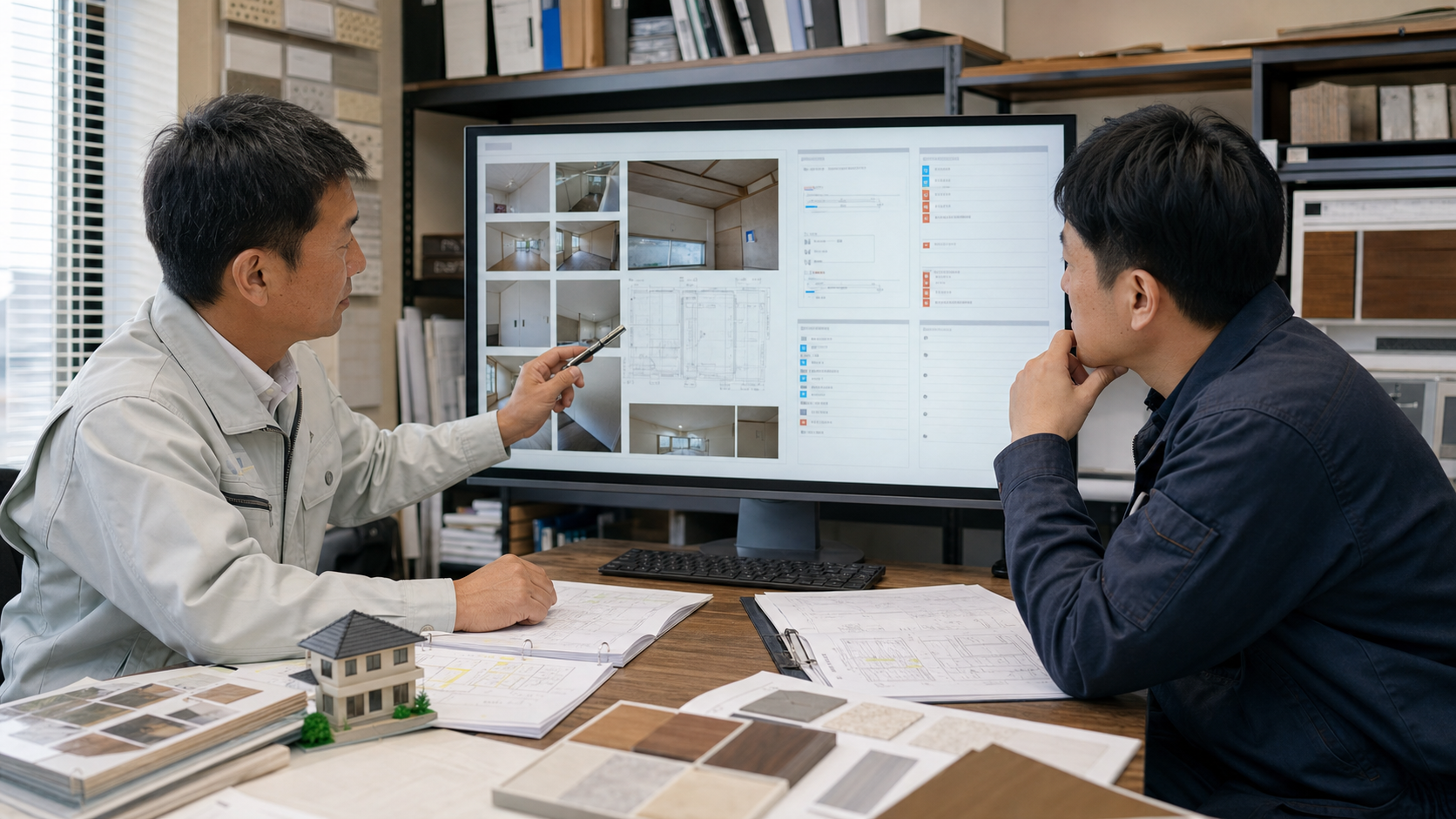 AIが整理した現地調査データを見積担当者が確認する様子