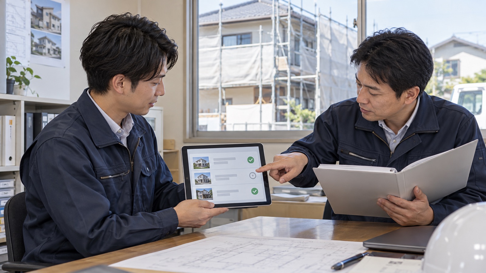 安全書類の管理で現場ごとの更新と確認待ちを点検するイメージ
