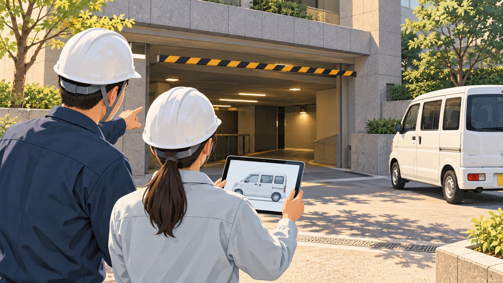 駐車場の入口と車両の条件を照合するイメージ