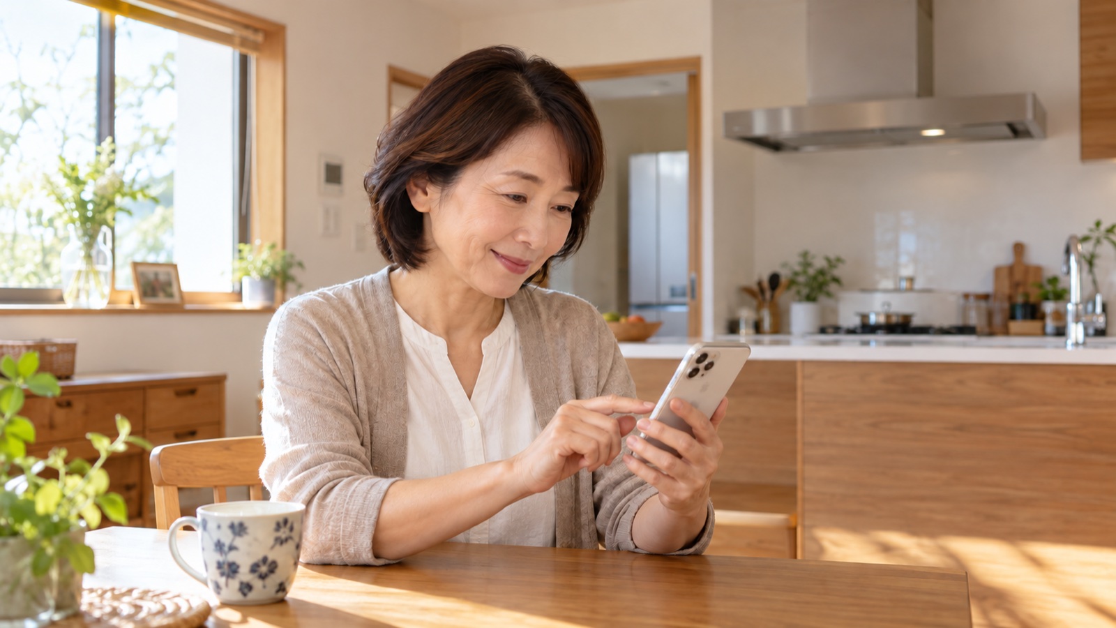 工事後にスマートフォンでリフォームの顧客アンケートに回答する施主のイメージ